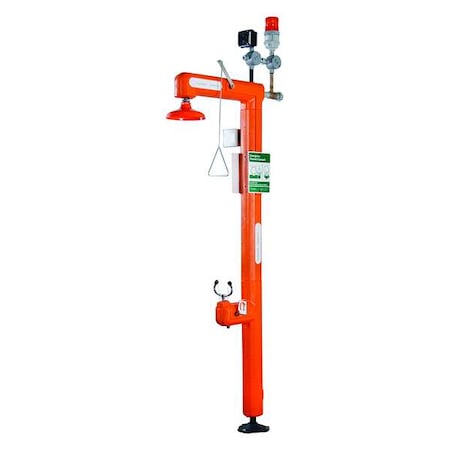 Guardian Equipment Shower with Eyewash, Floor Mount, Galvanized Steel Pipe, 114 in H, No Bowl Bowl, Orange GFR3107
