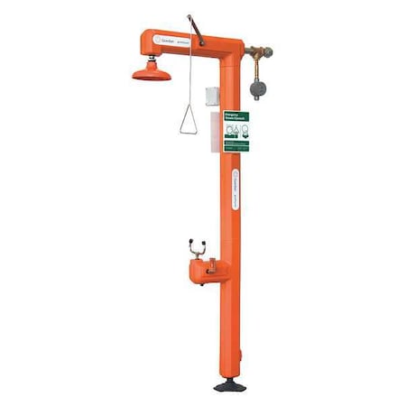 Guardian Equipment Shower with Eyewash, Floor Mount, Galvanized Steel Pipe, 94 1/2 in H, No Bowl Bowl, Orange GFR3101