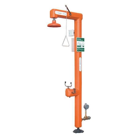 Guardian Equipment Shower with Eyewash, Floor Mount, Galvanized Steel Pipe, 94 1/2 in H, No Bowl Bowl, Orange GFR3111