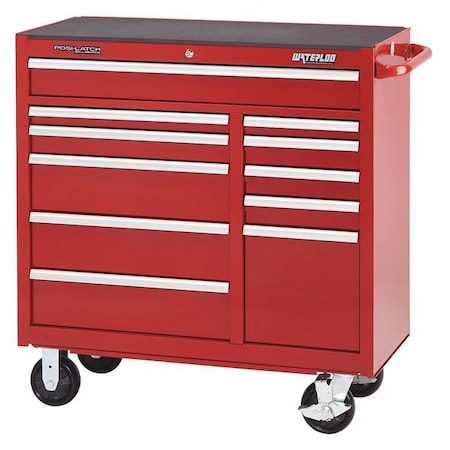 Waterloo Professional Rolling Cabinet, 11 Drawer, Red, Steel, 41" W x 18" D x 42-1/2" H PCA-4111RD