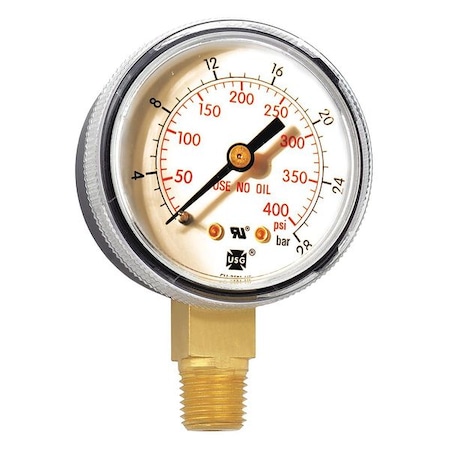 Miller Electric Welding Regulator Pressure Gauge, 0 to 400 psi, 2 in Dial, 1/4 in NPT, Bottom Location GA138-03