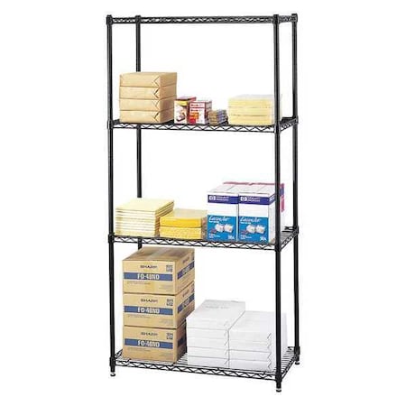Safco Wire Shelving Unit, 18"D x 36"W x 72"H, Black 5276BL