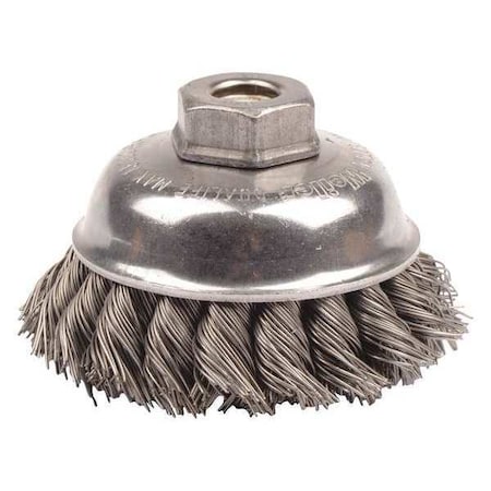 Weiler 3-1/2" Single Row Knot Wire Cup Brush .023" Steel Fill 3/8"-24 UNF Nut 13153