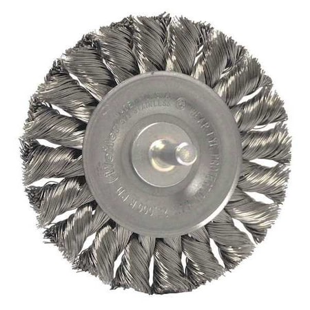 Weiler 4" Stem-Mounted Knot Wire Wheel .014" Stainless Steel Fill 1/4" Stem 17691