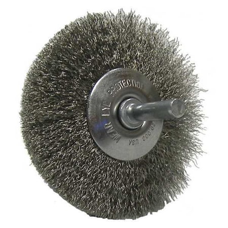 Weiler 3" Stem-Mounted Concave Crimped Wire Wheel .006" SS Fill 1/4" Stem 17936
