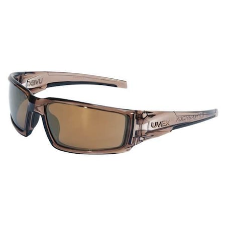 Uvex Hypershock, Safety Glasses, Anti-Scratch, Gold Mirror Lens, Brown Frame, Full-Frame S2964