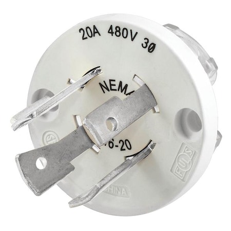 Hubbell Wiring Device-Kellems Watertight Locking Plug, L16-20P, 20 A, 480V AC, Three Phase, 3 Pole, White HBL26W76IN