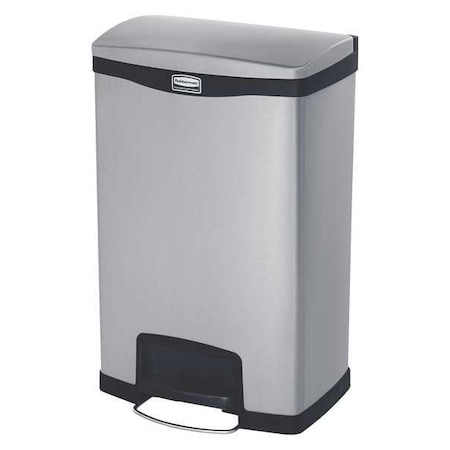 RUBBERMAID COMMERCIAL 13 gal Rectangular Trash Can, Black, 18 in Dia, Step-On, Stainless Steel 1901992