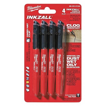 Milwaukee Tool Industrial Marker, Black Color Family, 4 PK 48-22-3104