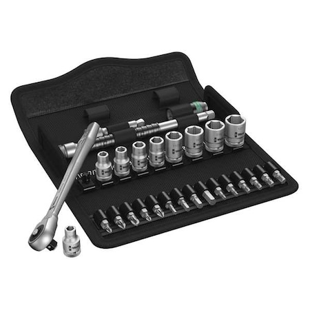 Wera 1/4" Drive Ratchet Set, SAE, Torx(R) 28 Pieces, 3/16 in to 1/2 in, Chrome 05004020001