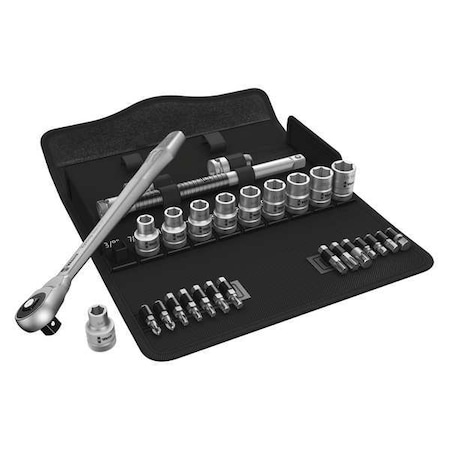 Wera 1/2" Drive Ratchet Set, SAE, Torx(R) 28 Pieces 3/8 in to 13/16 in, Chrome, 6Pt 05004080001