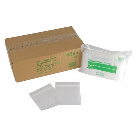 Reloc Zippit Reclosable Bag, Zip Seal, 4 in L, 4 in W, 4 mil Thick, Polyethylene, Clear 4R44