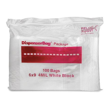 Reloc Zippit Reclosable Bag, Zip Seal, 9 in L, 6 in W, 4 mil Thick, Polyethylene, Clear 4WR69