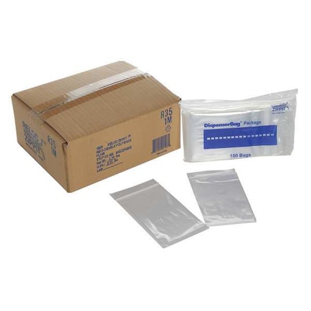 Reloc Zippit Reclosable Bag, Zip Seal, 5 in L, 3 in W, 4 mil Thick, Polyethylene, Clear 4R35