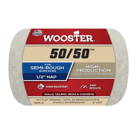 Wooster 4" Paint Roller Cover, 1/2" Nap, Knit Lambswool/Polyester R295-4