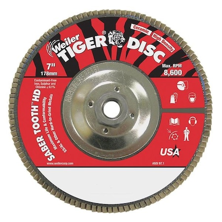 Weiler 7" Tiger Ceramic High Density (TY27) Abrasive 40C 5/8"-11 UNC Nut 50139