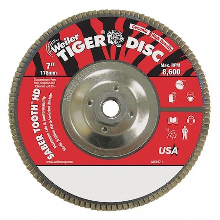 Weiler 7" Tiger Ceramic High Density (TY27) Abrasive 60C 5/8"-11 UNC Nut 50140