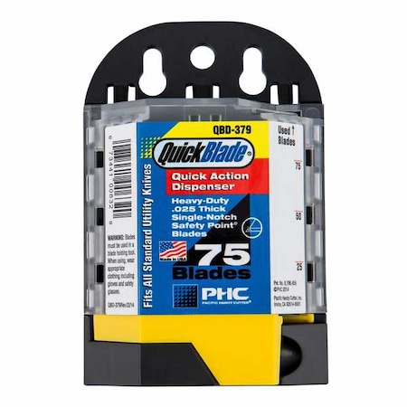 Pacific Handy Cutter Utility Blade w/Dispenser, 3/4 In. W, PK75 QBD379