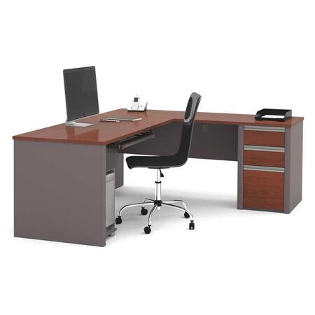Bestar L Shaped Desk L-Shape Workstation, 82.9" D X 30.4" H, Bordeaux/Slate, Melamine 71.1" W X 93880-39