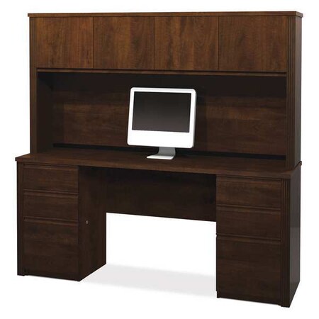 Bestar Credenza and Hutch Credenza, 23 13/32 in D X 66 13/16 in H, Chocolate, Melamine 71 1/64 in W X 99851-69