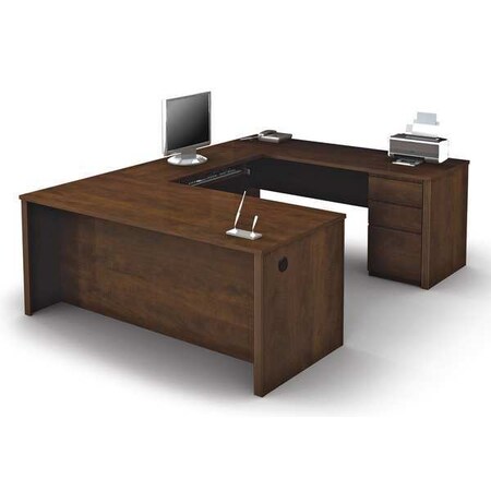 Bestar U Shaped Workstation Including One Pedestal U-Shape Workstation, 92.6" D X 61-29/32" H, Chocolate 99871-69