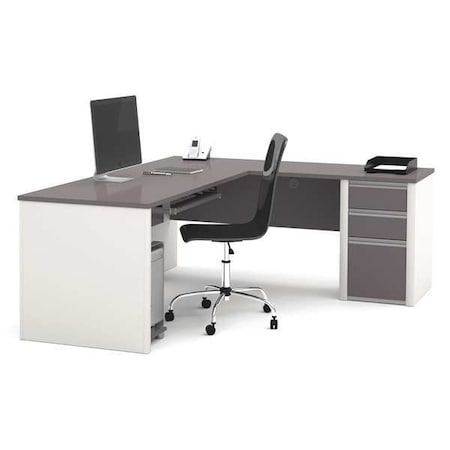 Bestar L Shaped Desk L-Shape Workstation, 82.9" D X 30.4" H, 71.1" W X Melamine, Slate/Sandstone 93880-59
