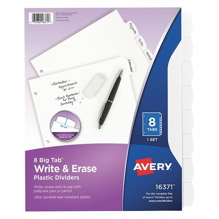 Avery Avery Big Tab Write & Erase Durable Plastic Dividers 16371, 8 White Tabs, 1 Set 7278216371