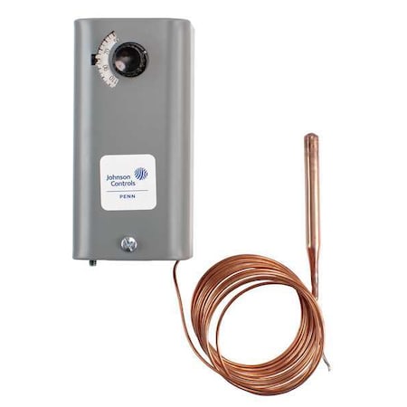 Johnson Controls Line Volt Mechanical Tstat, Open on Rise, 50 Degrees to 200 Degrees F, SPST, 120 to 277V AC A19ABB-2C