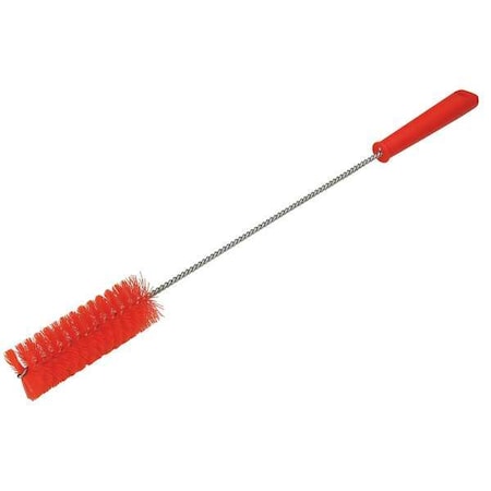 Vikan 1-5/8" W Tube and Valve Brush, Stiff, 13 3/4 in L Handle, 5 in L Brush, Red, 19 57/64 in L Overall 53784