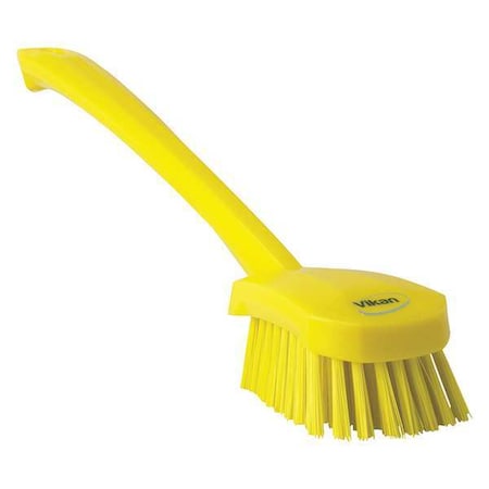 Vikan 2 3/4 in W Scrub Brush, Stiff, 11 51/64 in L Handle, 4 1/2 in L Brush, Yellow, Plastic 41866