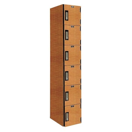 Hallowell Box Locker, 12 in W, 18 in D, 72 in H, (1) Wide, (6) Tier, Light Wood PHL1282-6A-E-FA