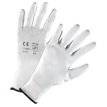 PIP Work Gloves, White, PU Coated, Nylon, M, PK12 713SUC/M