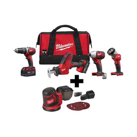 Milwaukee Tool M18 Random Orbit Sander + M18 Cordless LITHIUM-ION 4-Tool Combo Kit 2695-24, 2648-20