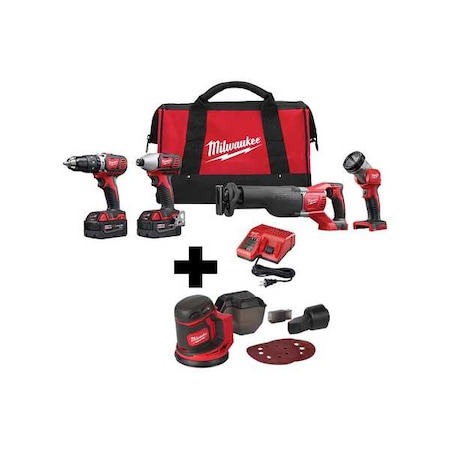 Milwaukee Tool M18 Random Orbit Sander + M18 Cordless LI-ION 4-Tool Combo Kit 2696-24, 2648-20
