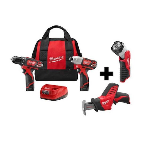 Milwaukee Tool M12 Work Light + M12 Cordless 2-Tool Combo Kit + M12 HACKZALL Recip Saw 2494-22, 2420-20, 49-24-0146