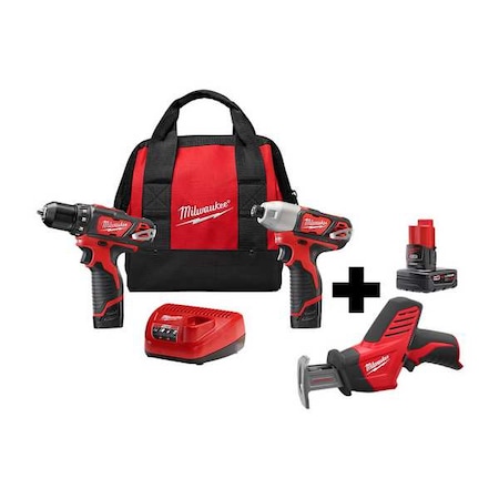 Milwaukee Tool M12 Cordless 2-Tool Combo Kit + M12 HACKZALL Recip Saw + M12 XC 4.0 Battery Pack 2494-22, 2420-20, 48-11-2440
