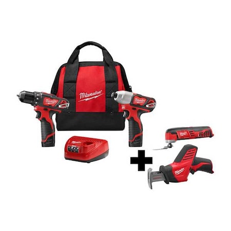 Milwaukee Tool M12 Cordless 2-Tool Combo Kit + M12 Multi-Tool + M12 HACKZALL Recip Saw 2494-22, 2420-20, 2426-20