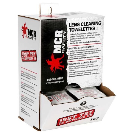 Mcr Safety Lens Cleaning Wipes, Safe & effective for all lens coatings, Silcone Free, Indiv Wrapped, (100 wipes/box, 25 boxes/case), 2500PK LCT