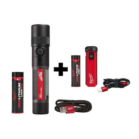 Milwaukee Tool USB 1100L Twist Focus Flashlight + USB Charger & Portable Power Source Kit 2161-21, 48-59-2013