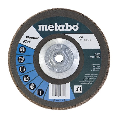 Metabo Flap Disc, 7" dia., Grit 40, 5/8"-11, T27 629477000