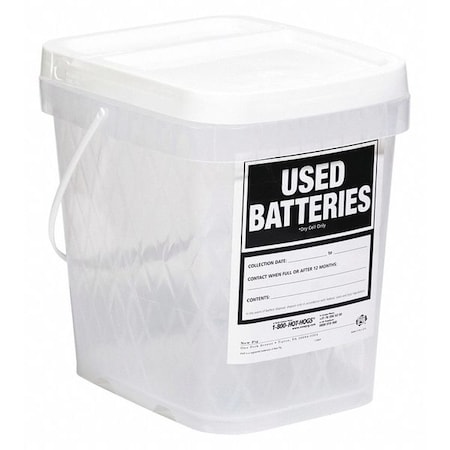 Pig Battery Collection Container for Dry Cell Batteries, 2 gal Capacity, 9.75 in  x 7.75 in x 9.62 in DRM136