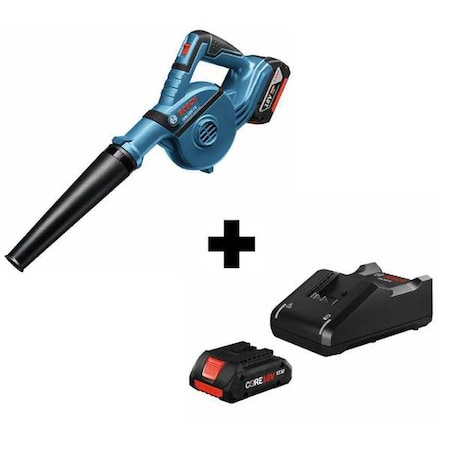 Bosch CORE18V(R) 18 V Battery Powered Leaf Blower Kit, 71 CFM, 167 mph, Battery Included, 82 dB GBL18V-71N + GXS18V-15N15