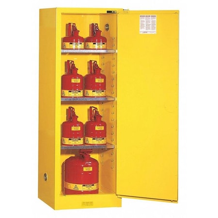 Justrite Hazardous Material Storage Cabinet, 22 gal, 3 Shelves, Steel, 23 1/4 in W x 65 in H x 18 in D 892220