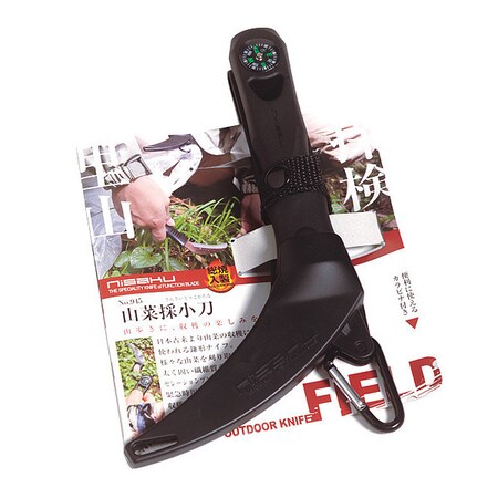 Nisaku NJP945 Field and Hunting Sickle w/Built in Compass, Authentic Tomita (Est. 1960) Japanese Stainless Steel, 4.75" Blade, Ergonomic Plastic Handle w/Carabiner Sheath