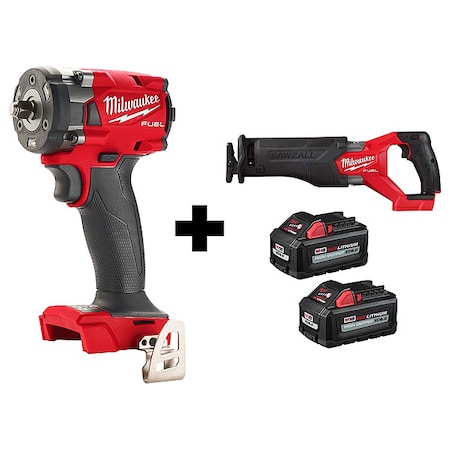 Milwaukee Tool M18 FUEL SAWZALL Recip Saw + M18 FUEL 3/8" Compact Impact Wrench + M18 XC6.0 Batteries (2 Pk) 2854-20, 2821-20, 48-11-1862