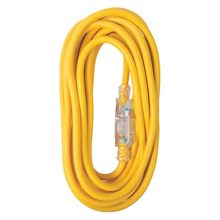 Bergen Industries SJTW Extension Cord, 12 AWG, Outdoor, 12/3, 1 Outlets, Yellow, Vinyl, 25 ft OC25123LT