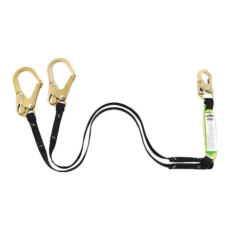 Peakworks Shock Absorbing Lanyard, 6 ft. Length, Snap Hook, 2 Leg(s), 310 lb Weight Capacity V8104426