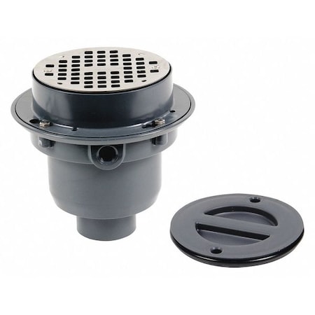 TP213S 2-Inch True Set PVC Flanged Drain with 6-inch Round Stainless Strainer