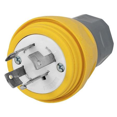 Hubbell Wiring Device-Kellems Watertight Locking Plug, Non-NEMA, 30 A, 120/208V AC, Three Phase, 4 Pole, Screw Terminals, Yellow HBL28W09
