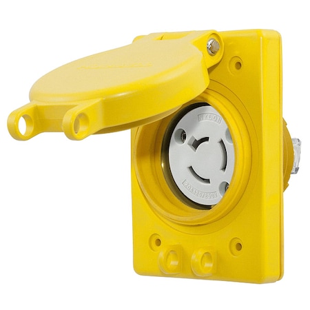 Hubbell Wiring Device-Kellems Watertight Flanged Locking Receptacle, Non-NEMA, 20 A, 125/250V AC, Single Phase, 3 Pole, Yellow HBL67W08